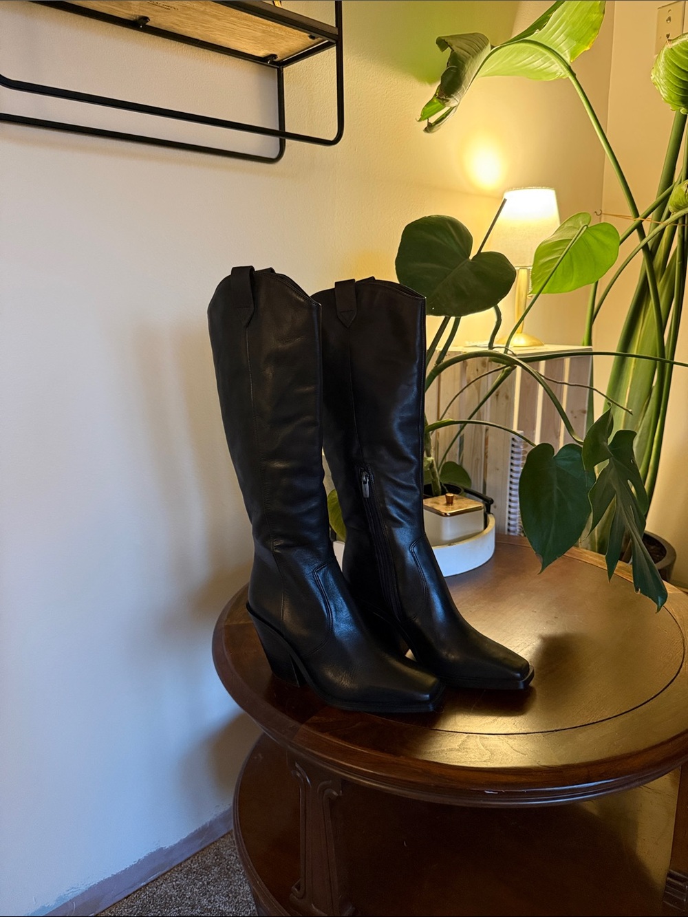 Vince Camuto Black Leather Knee-High Heeled Boots